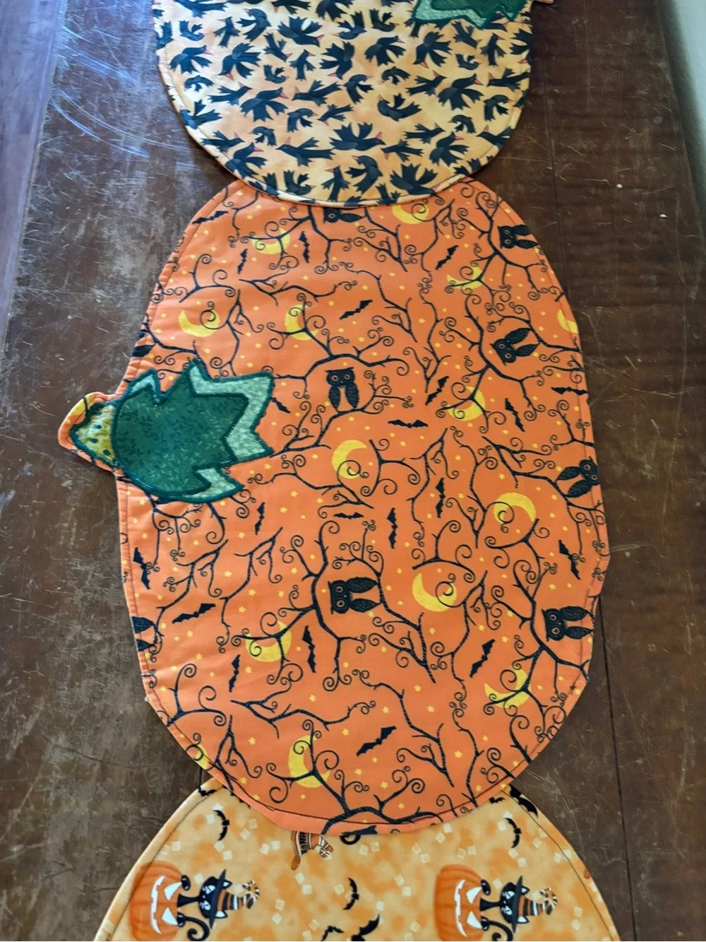 Crows Owls and Black cats Halloween Themed Fabric Table Runner